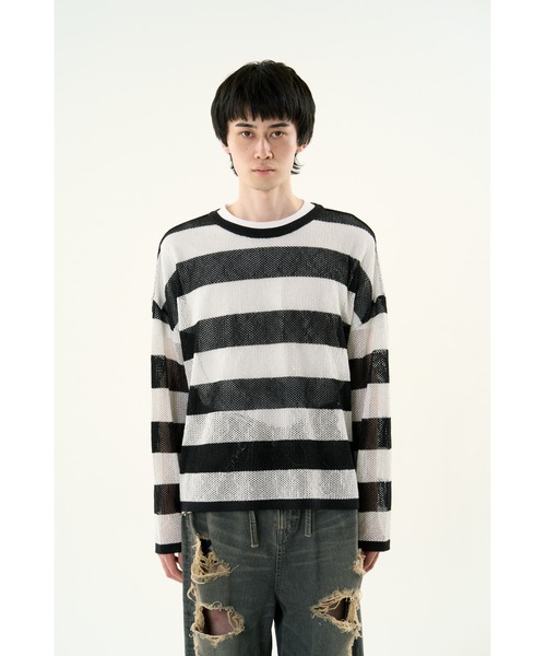 DISCOVERED（ディスカバード）の「【ZOZO限定】MESH LAME PULLOVER KNIT（ニット/セーター・メンズ・ブラック×ホワイト/レッド・SMALL/LARGE）」の3枚目の写真
