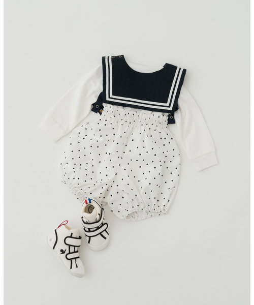 IENA ENFANT 黒チェック柄ロンパース  スタイ　セット IENA ENFANT 黒チェック柄ロンパース スタイ セット