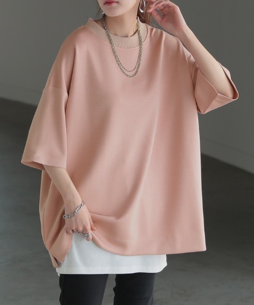 HUG.U（ハグユー）の「とろける極のび ポンチ Tシャツ 半袖ver.（Tシャツ/カットソー・レディース・グレイッシュブルー/ライトグレー/ホワイト/ミント/グレイッシュベージュ/ブラック/スモークピンク・FREE）」の7枚目の写真