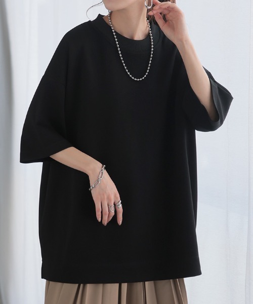 HUG.U（ハグユー）の「とろける極のび ポンチ Tシャツ 半袖ver.（Tシャツ/カットソー・レディース・グレイッシュブルー/ライトグレー/ホワイト/ミント/グレイッシュベージュ/ブラック/スモークピンク・FREE）」の2枚目の写真