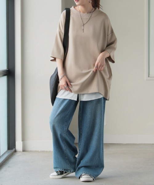 HUG.U（ハグユー）の「とろける極のび ポンチ Tシャツ 半袖ver.（Tシャツ/カットソー・レディース・グレイッシュブルー/ライトグレー/ホワイト/ミント/グレイッシュベージュ/ブラック/スモークピンク・FREE）」の16枚目の写真