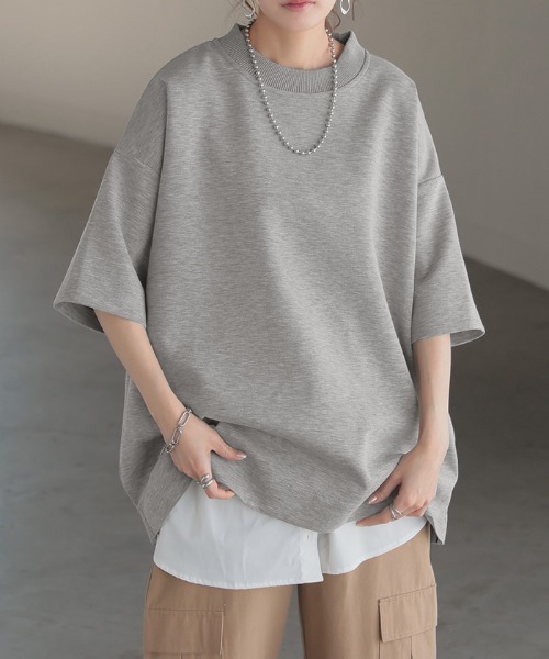 HUG.U（ハグユー）の「とろける極のび ポンチ Tシャツ 半袖ver.（Tシャツ/カットソー・レディース・グレイッシュブルー/ライトグレー/ホワイト/ミント/グレイッシュベージュ/ブラック/スモークピンク・FREE）」の19枚目の写真