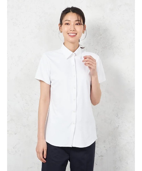 完全ノーアイロン】半袖 ブラウス i-shirt 透け防止 白無地