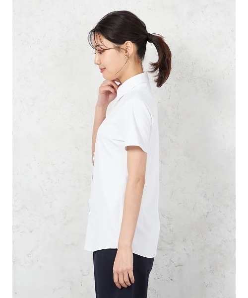 セール】【完全ノーアイロン】半袖 ブラウス i-shirt 透け防止 白無地