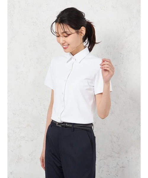 HARUYAMA(ハルヤマ)の「【完全ノーアイロン】半袖 ブラウス i-shirt 透け防止 白無地 レギュラーカラー アイシャツ 春夏(シャツ/ブラウス・レディース・ホワイト・9号/7号/11号/15号)」の2枚目の写真