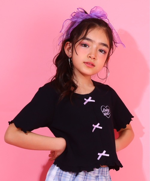 BABYDOLL（ベビードール）の「リボンリブ Tシャツ 0352K（Tシャツ/カットソー・キッズ・チェリーピンク/ブラック・90cm/100cm/110cm/120cm/130cm/140cm）」の2枚目の写真