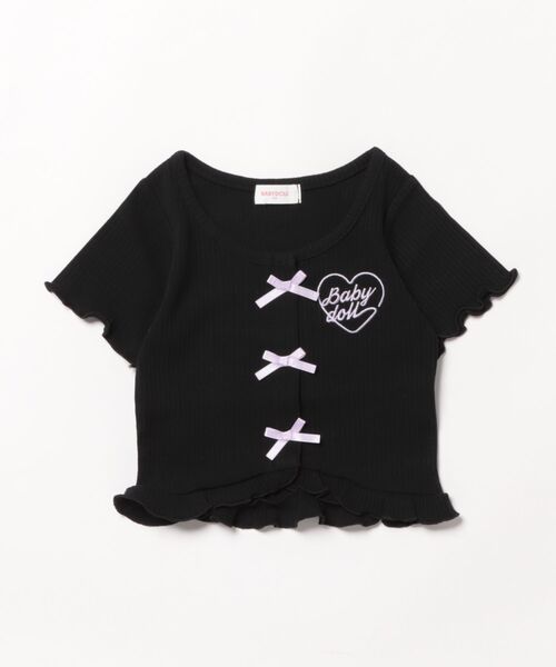 BABYDOLL（ベビードール）の「リボンリブ Tシャツ 0352K（Tシャツ/カットソー・キッズ・チェリーピンク/ブラック・90cm/100cm/110cm/120cm/130cm/140cm）」の4枚目の写真