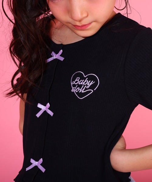 BABYDOLL（ベビードール）の「リボンリブ Tシャツ 0352K（Tシャツ/カットソー・キッズ・チェリーピンク/ブラック・90cm/100cm/110cm/120cm/130cm/140cm）」の5枚目の写真