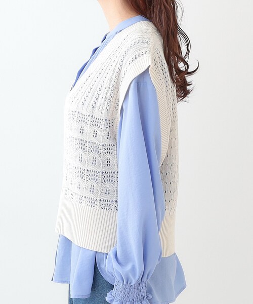 Cutie Blonde（キューティーブロンド）の「パッチワーク風 編み地切替えニットベスト（ベスト・レディース・オフホワイト/チャコールグレー・00）」の12枚目の写真
