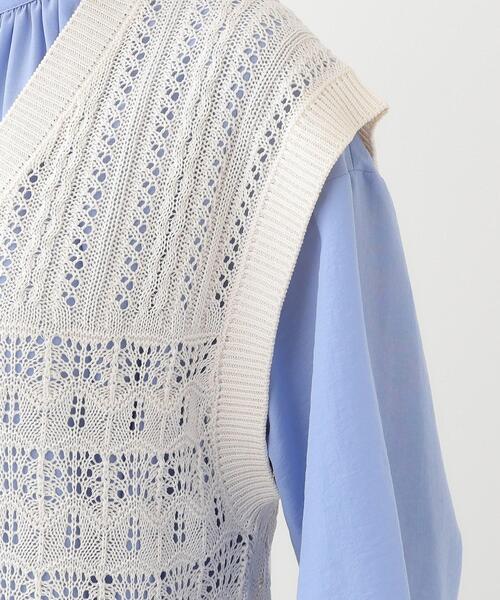 Cutie Blonde（キューティーブロンド）の「パッチワーク風 編み地切替えニットベスト（ベスト・レディース・オフホワイト/チャコールグレー・00）」の15枚目の写真