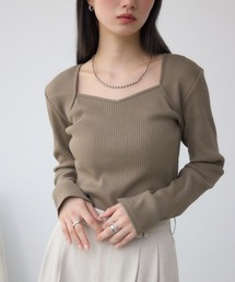 AZUL by moussy | ダイヤネック長袖リブトップス(Tシャツ/カットソー)