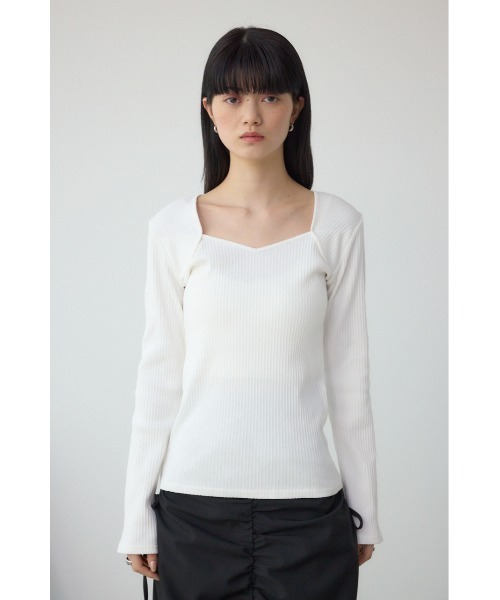 AZUL by moussy（アズールバイマウジー）の「ダイヤネック長袖リブトップス（Tシャツ/カットソー・レディース・ベージュ/ブラック/オフホワイト・SMALL/MEDIUM）」の7枚目の写真