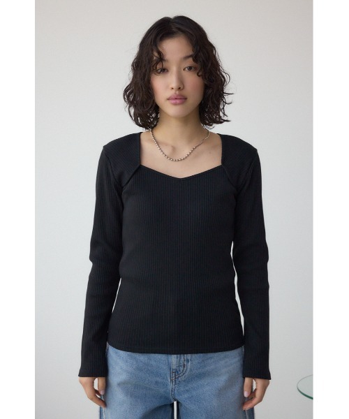 AZUL by moussy（アズールバイマウジー）の「ダイヤネック長袖リブトップス（Tシャツ/カットソー・レディース・ベージュ/ブラック/オフホワイト・SMALL/MEDIUM）」の16枚目の写真