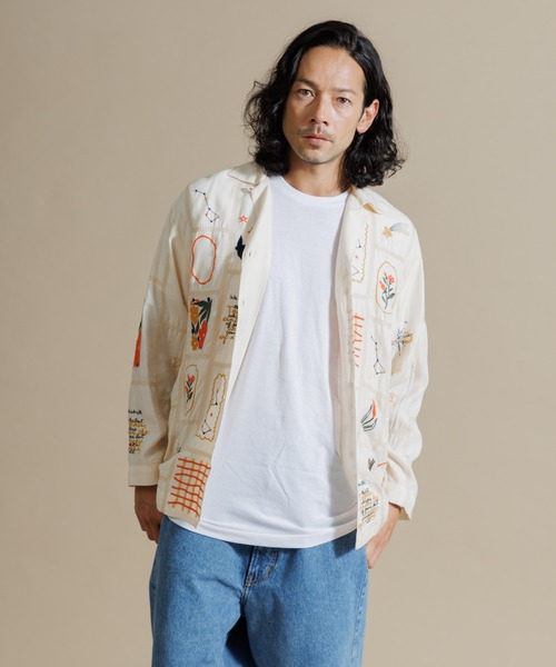 タグ付未使用●HARE ハレ✴︎グラフィック ショートブルゾン 羽織り シャツ MEN , WOMEN】パッチワーク刺繍シャツ（シャツ/ブラウス