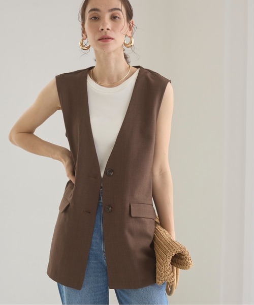 未使用品♪ cen. パイピング　リネンライク　ベスト　ジレ ITEMS URBANRESEARCH ベスト ジレ リネンライクジレ レディース