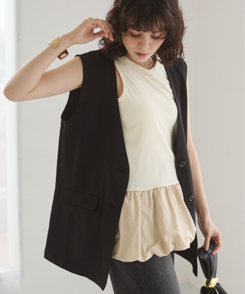 ANGIE（アンジー）の「ノーカラー ベスト / ジレ（ベスト・レディース・ブラウン/ベージュ/ブラック・FREE）」の5枚目の写真