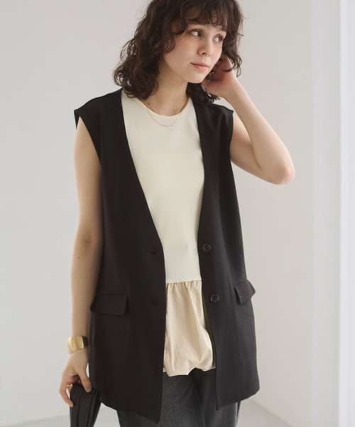 ANGIE（アンジー）の「ノーカラー ベスト / ジレ（ベスト・レディース・ブラウン/ベージュ/ブラック・FREE）」の6枚目の写真