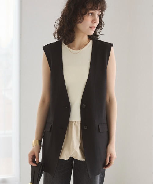 ANGIE（アンジー）の「ノーカラー ベスト / ジレ（ベスト・レディース・ブラウン/ベージュ/ブラック・FREE）」の7枚目の写真