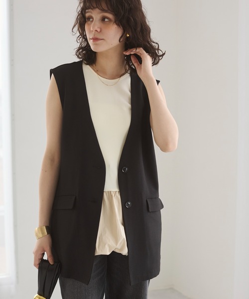 ANGIE（アンジー）の「ノーカラー ベスト / ジレ（ベスト・レディース・ブラウン/ベージュ/ブラック・FREE）」の8枚目の写真