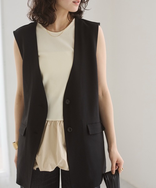 ANGIE（アンジー）の「ノーカラー ベスト / ジレ（ベスト・レディース・ブラウン/ベージュ/ブラック・FREE）」の9枚目の写真
