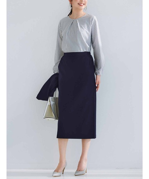 IEDIT（イディット）の「ＩＥＤＩＴ　花粉リリース＆ＵＶカットがうれしい　いつもキレイなネイビーが続く純紺素材のバレエフィット（Ｒ）スカート〈ダークネイビー〉（スカート・レディース・ネイビー・M/L/LL/3L/S）」の2枚目の写真