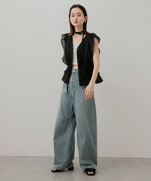 新品未使用【アーバンリサーチ/かぐれ】リネンフリルフレンチワイドシャツ(オフ) かぐれ（カグレ）の「リネンフリルフレンチワイドシャツ（シャツ