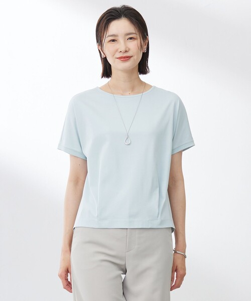 J.PRESS（ジェイプレス）の「【WEB限定カラーあり・洗える】コットンスムース フレンチスリーブ カットソー（Tシャツ/カットソー・レディース・ピーコックグリーン系/ネイビー系/ホワイト系/ライトグレー系/ピンク系/ダークブラウン系/イエロー系・MEDIUM/LARGE）」の4枚目の写真