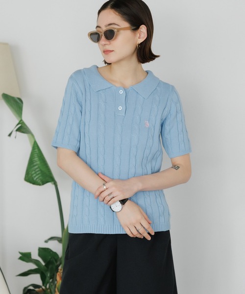 Cable Knit Polo Shirt ケーブル編みニットポロシャツ ダブル
