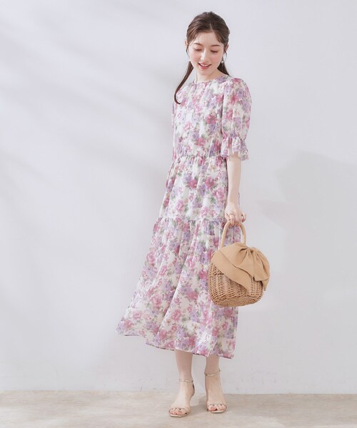 couture brooch（クチュールブローチ）の「【一枚で着映える・大人可愛い】かすれプリント楊柳ワンピース（ワンピース・レディース・ブルー系5/ピンク系その他・38/36/42）」の12枚目の写真