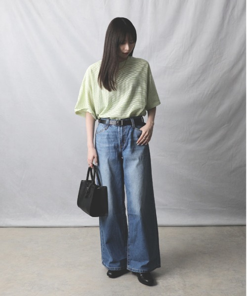 Right-on(ライトオン)の「HONEYSUCKLE ROSE(ハニーサックルローズ)【レディース】シアースラブボーダーTシャツ(Tシャツ/カットソー・レディース・ホワイト/ケリーグリーン/ブラック・L/M)」の4枚目の写真