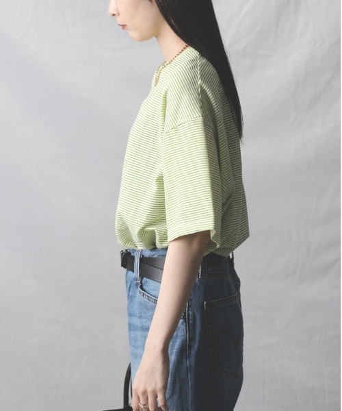 Right-on(ライトオン)の「HONEYSUCKLE ROSE(ハニーサックルローズ)【レディース】シアースラブボーダーTシャツ(Tシャツ/カットソー・レディース・ホワイト/ケリーグリーン/ブラック・L/M)」の6枚目の写真