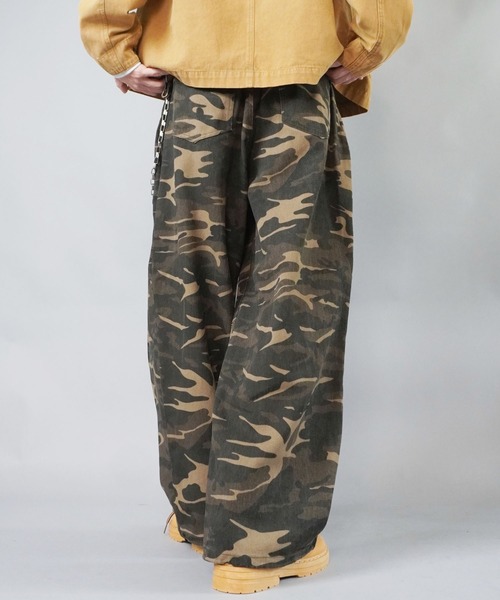 カモフラ柄ミリタリーワイドパンツ/リアルツリー柄/迷彩