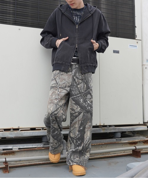 カモフラ柄ミリタリーワイドパンツ/リアルツリー柄/迷彩