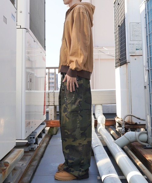 カモフラ柄ミリタリーワイドパンツ/リアルツリー柄/迷彩/ドローコード