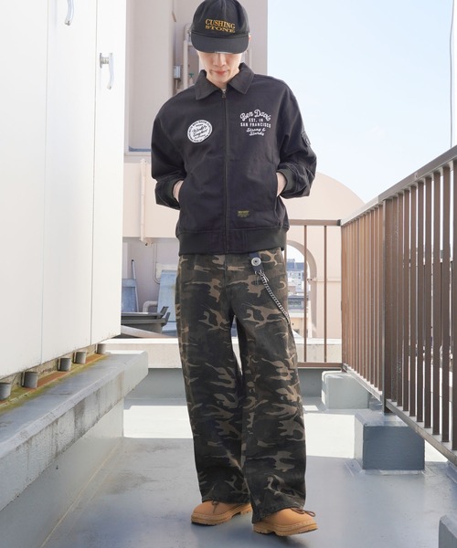 カモフラ柄ミリタリーワイドパンツ/リアルツリー柄/迷彩/ドローコード