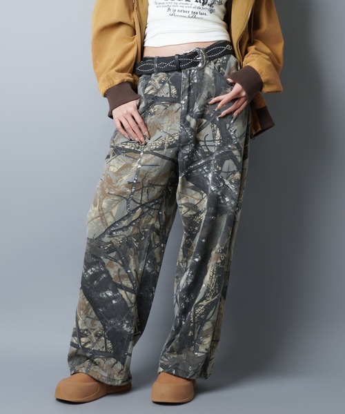 カモフラ柄ミリタリーワイドパンツ/リアルツリー柄/迷彩/丈感