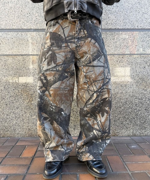 カモフラ柄ミリタリーワイドパンツ/リアルツリー柄/迷彩/丈感