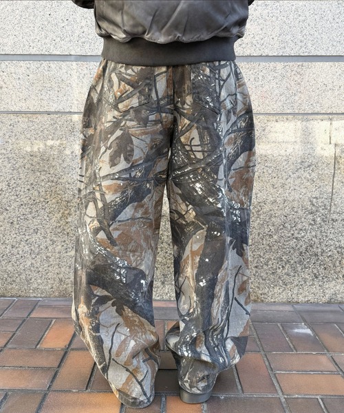 カモフラ柄ミリタリーワイドパンツ/リアルツリー柄/迷彩/丈感