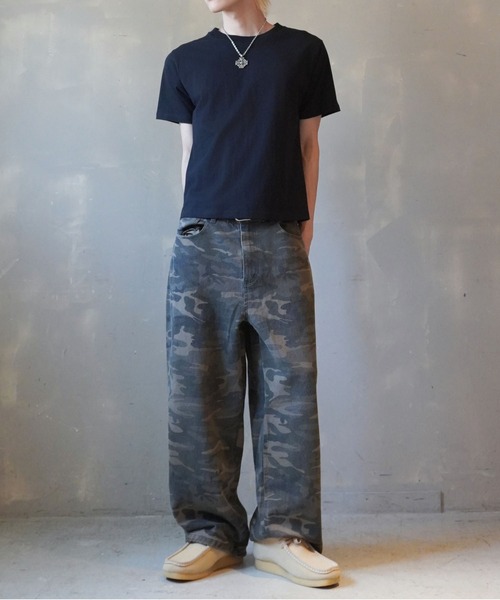 PG パームツリー柄パンツ ネイビー系 PGロゴデニム柄 ECOBLUEメッシュハイテンション ショートパンツ