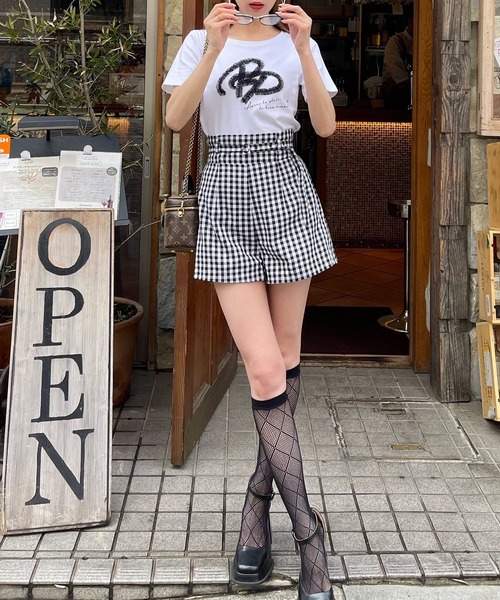 ROYAL PARTY(ロイヤルパーティー)の「ベルト付ハイウエストショートパンツ(その他パンツ・レディース・チェック/ブラック/オフホワイト・FREE)」の8枚目の写真