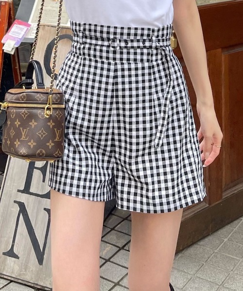 ROYAL PARTY(ロイヤルパーティー)の「ベルト付ハイウエストショートパンツ(その他パンツ・レディース・チェック/ブラック/オフホワイト・FREE)」の6枚目の写真