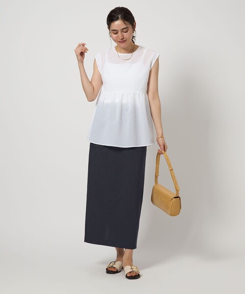 green label relaxing（グリーンレーベルリラクシング）の「［size SHORTあり］スラブオックス スカート -マシンウォッシャブル-（スカート・レディース・ネイビー/ベージュ/ナチュラル・38/36/SHORT）」の9枚目の写真