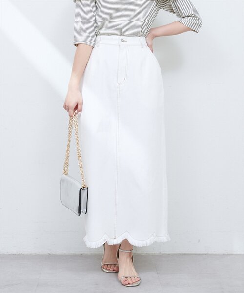 45R ホワイトデニムフリンジスカート Elura｜デニムフリンジスカート/ 455472 | Rakuten Fashion(楽天