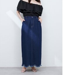 natural couture | 裾フリンジスカラップデニムスカート(スカート)