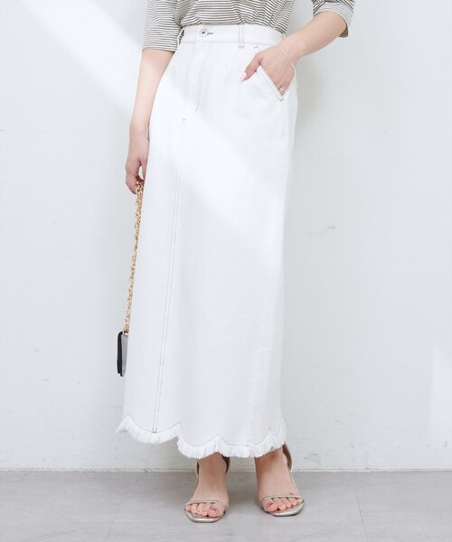 45R ホワイトデニムフリンジスカート 45R ホワイトデニムフリンジスカート