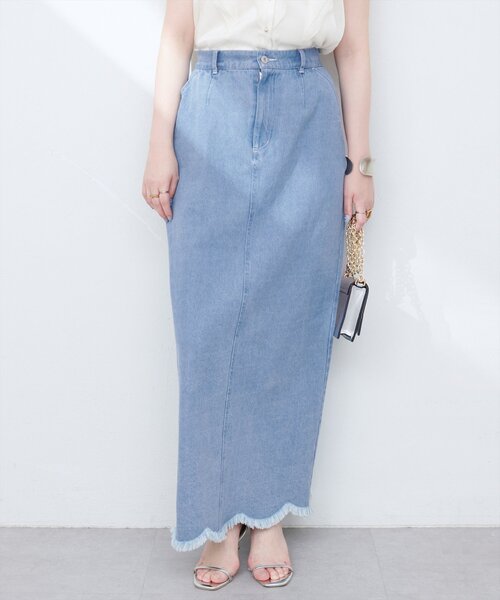 セール】裾フリンジスカラップデニムスカート（スカート）｜natural