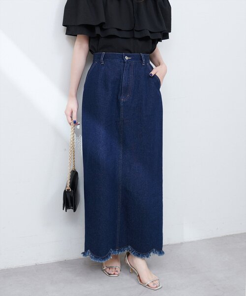 natural couture（ナチュラルクチュール）の「裾フリンジスカラップデニムスカート（スカート・レディース・インディゴブルー/オフホワイト/ブルー・SMALL/MEDIUM/LARGE）」の22枚目の写真