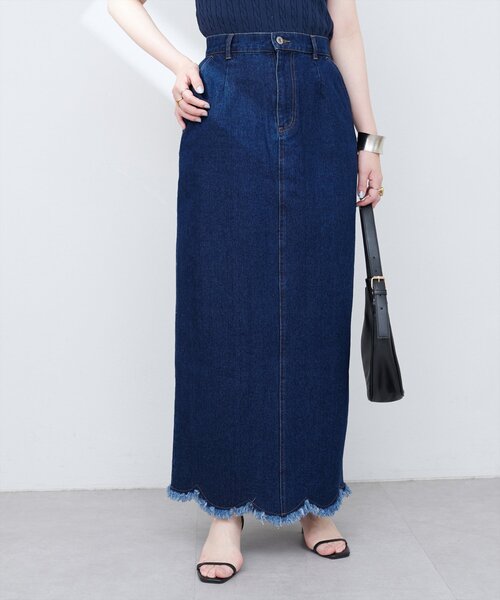 natural couture（ナチュラルクチュール）の「裾フリンジスカラップデニムスカート（スカート・レディース・インディゴブルー/オフホワイト/ブルー・SMALL/MEDIUM/LARGE）」の20枚目の写真