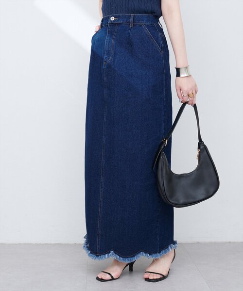natural couture（ナチュラルクチュール）の「裾フリンジスカラップデニムスカート（スカート・レディース・インディゴブルー/オフホワイト/ブルー・SMALL/MEDIUM/LARGE）」の19枚目の写真