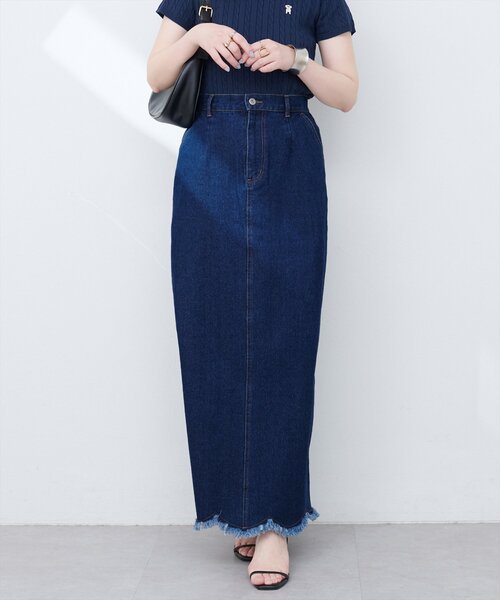 natural couture（ナチュラルクチュール）の「裾フリンジスカラップデニムスカート（スカート・レディース・インディゴブルー/オフホワイト/ブルー・SMALL/MEDIUM/LARGE）」の18枚目の写真